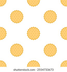 round cracker seamless pattern on white background, flat vector illustration of biscuit cookies