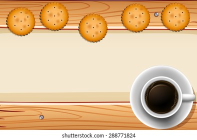 Round crackers with a cup of black coffee