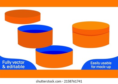 Round cream box with round cap dieline template