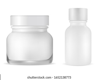 Round cream jar. Face skin care bottle. Serum product packaging. Beauty container mockup for cosmetic creme, gel, lotion or moisturizer