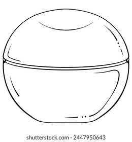 Round cream jar. Glass or plastic cosmetic container for face cream. Make-up powder product. Vector illustration in hand drawn sketch doodle style isolated on white. Flat design for cosmetics store