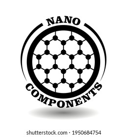 Rund kreatives Logo der Nanotechnologie-Komponenten zur Kennzeichnung moderner Nanowissensprodukte mit abstraktem Symbol für die chemische Formel der Hexagonstruktur im Kreissymbol