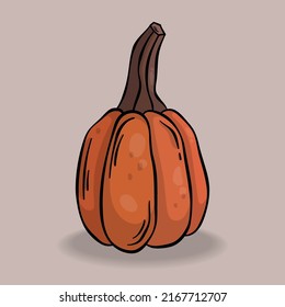 Round creepy cartoon pumpkin. Vector autumn design element isolated on light background. Hand drawn doodle vegetables
