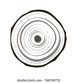 Round cross section of tree trunk. Vector silhouette isolated on white background