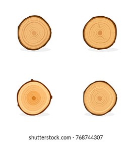 Round cross section of tree trunk. Vector illustration isolated on white background