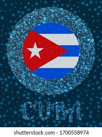 Round Cuba badge. Flag of Cuba in glowing network mesh style. Country network logo. Beautiful vector illustration.
