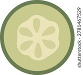 Round cucumber slice icon with seeds isolated on white background, perfect for healthy recipe graphics, food blog content