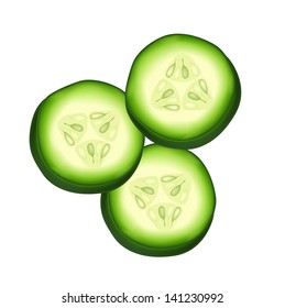 round cucumber slices isolated on white background