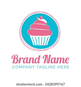 Round Cupcake Logo for Bakery in Modern Blue and Pink Color