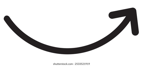 Round curl long arrow. Thin arrow curled symbol icon. Arrow swish sign.	