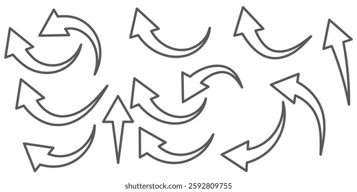 Round curl long arrow. Thin arrow curled symbol icon. Arrow swish sign.
