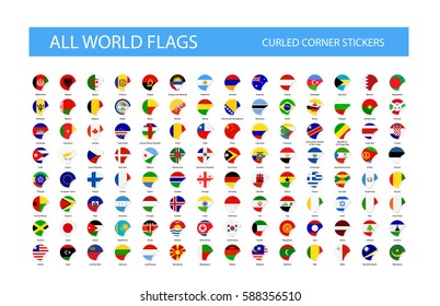 Round Curled Corner World Flags. Part 1. Ultimate Collection of All World Flags.
