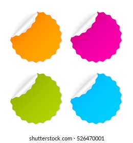 Round curled sticker set vector illustration isolated on white background. Round postit note paper. Round sticker vector clip art. Vector post-it sticker set.