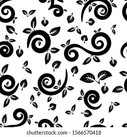 round curlicues seamless pattern with leaves for design