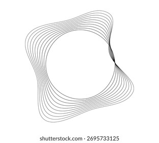 Runde, gekrümmte Schallwellen mit dynamischen, gewellten Streifen. Schwarze wellenförmige Kreise auf weißem Hintergrund. Design-Element. Vektorgrafik