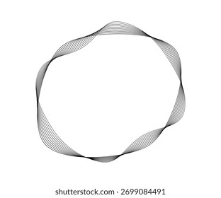 Ondas sonoras arredondadas curvas com faixas onduladas dinâmicas. Círculos ondulados pretos em um fundo branco. Elemento de design. Ilustração vetorial