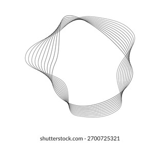 Ondas sonoras curvas redondas con franjas onduladas dinámicas. Círculos ondulados negros sobre un fondo blanco. Elemento de diseño. Ilustración vectorial