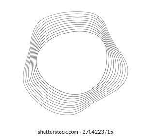 Ondas sonoras curvas redondas con franjas onduladas dinámicas. Círculos ondulados negros sobre un fondo blanco. Elemento de diseño. Ilustración vectorial