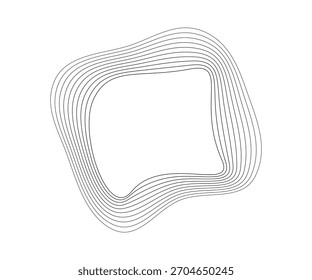 Ondas sonoras curvas redondas con franjas onduladas dinámicas. Círculos ondulados negros sobre un fondo blanco. Elemento de diseño. Ilustración vectorial