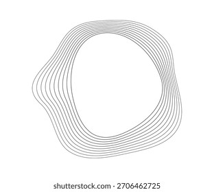 Ondas sonoras curvas redondas con franjas onduladas dinámicas. Círculos ondulados negros sobre un fondo blanco. Elemento de diseño. Ilustración vectorial