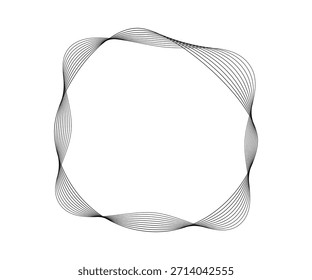 Ondas sonoras curvas redondas con franjas onduladas dinámicas. Círculos ondulados negros sobre un fondo blanco. Elemento de diseño. Ilustración vectorial