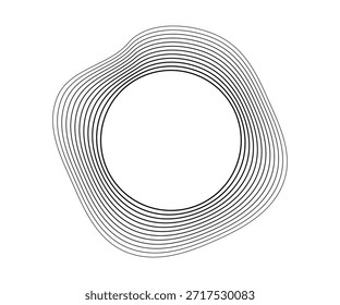 Runde, gekrümmte Schallwellen mit dynamischen, gewellten Streifen. Schwarze wellenförmige Kreise auf weißem Hintergrund. Design-Element. Vektorgrafik