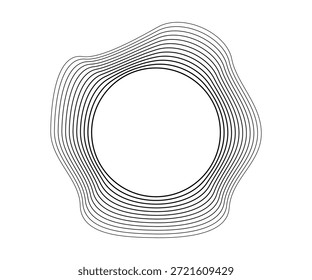 Ondas sonoras curvas redondas con franjas onduladas dinámicas. Círculos ondulados negros sobre un fondo blanco. Elemento de diseño. Ilustración vectorial