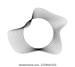 Ondas sonoras curvas redondas con franjas onduladas dinámicas. Círculos ondulados negros sobre un fondo blanco. Elemento de diseño. Ilustración vectorial