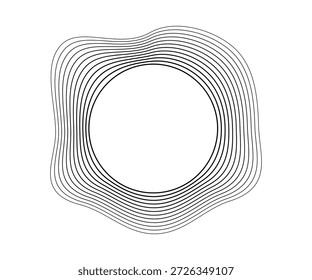 Round curved sound waves with dynamic wavy stripes. Black wavy circles on a white background. Design element. Vector illustration