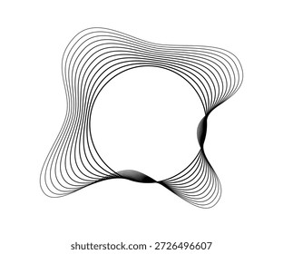 Round curved sound waves with dynamic wavy stripes. Black wavy circles on a white background. Design element. Vector illustration