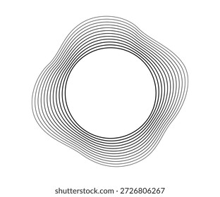 Ondas sonoras curvas redondas con franjas onduladas dinámicas. Círculos ondulados negros sobre un fondo blanco. Elemento de diseño. Ilustración vectorial