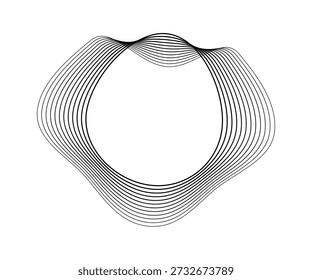 Ondas sonoras curvas redondas con franjas onduladas dinámicas. Círculos ondulados negros sobre un fondo blanco. Elemento de diseño. Ilustración vectorial