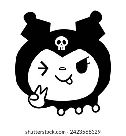 ROUND CUTE CREATURE VECTOR. MONOCHROME.