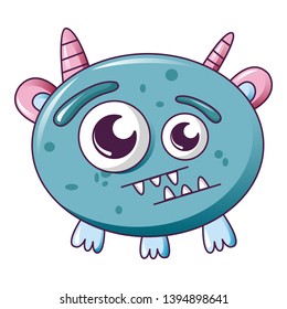 Round cute monster icon. Cartoon of round cute monster vector icon for web design isolated on white background