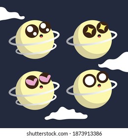 The round and cute moon had four facial expressions of shock