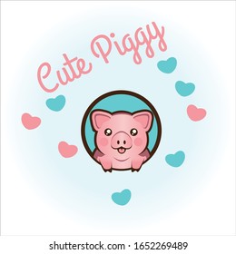 Round cute pig head logo.