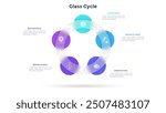 Round cyclic diagram with 5 circles behind translucent glass ring. Concept of five steps of business process. Simple infographic design template. Modern flat vector illustration for presentation.