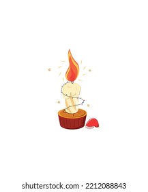 Round cylindrical candle with burning flames. Vector illustration  isolated on white background.  Perfect for coloring book, textiles, icon, web, painting, books. 