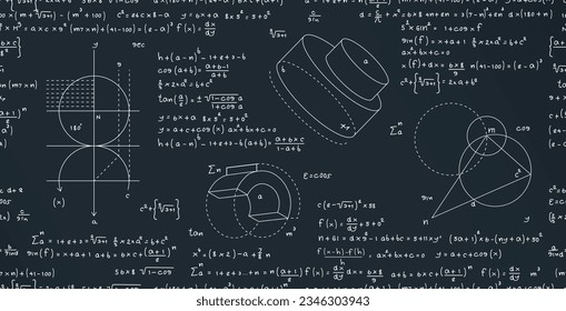 Round and cylindrical material with angles of mathematical formulas seamless pattern.