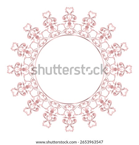 Round damask ornament, Decorative rose gold frame, Elegant vector element for design in Eastern style, beauty place for text, Floral golden border, Lace illustration for invitations and greeting cards