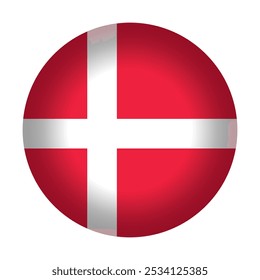 Round Danish flag icon, vector illustration. Denmark flag button isolated on a white background.