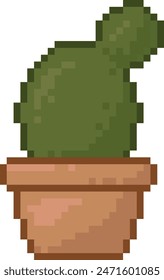round dark cactus pixel art vector 