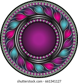 Round dark frame with leaves