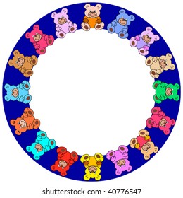 round darkblue border with colorful teddy bears