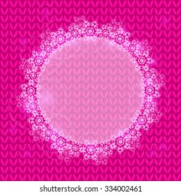 Round Decoration Element on Knitted Pattern. New Year or Christmas