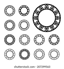 Round decoration ornament set. Vector frames collection