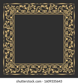 Round decorative baroque ornament. Flower gold frame with space for text. Lace element vector for design invitation, logo, postcards.