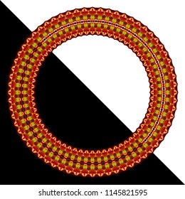 Round decorative bright frame for design template. Abstract graphical element for design, place for text. Multicolored border in red shades. Vector illustration for invitations and greeting card.