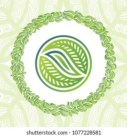 Round decorative element of leaves. Vector illustration