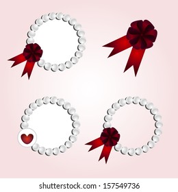 round decorative elements vector of red ribbons and beads